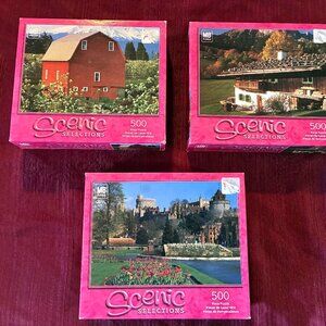 Lot of 3 New/Sealed Milton Bradley Scenic Selections 500-pc. JIGSAW PUZZLES